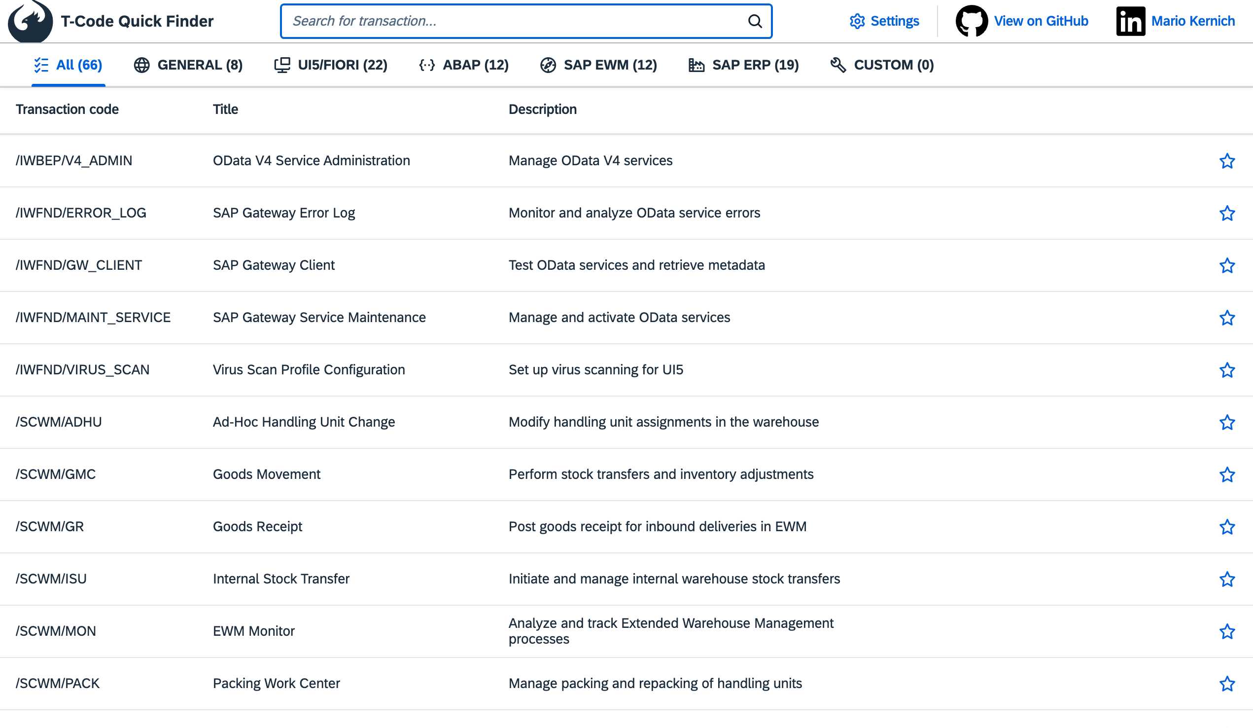 Screenshot of T-Code Finder